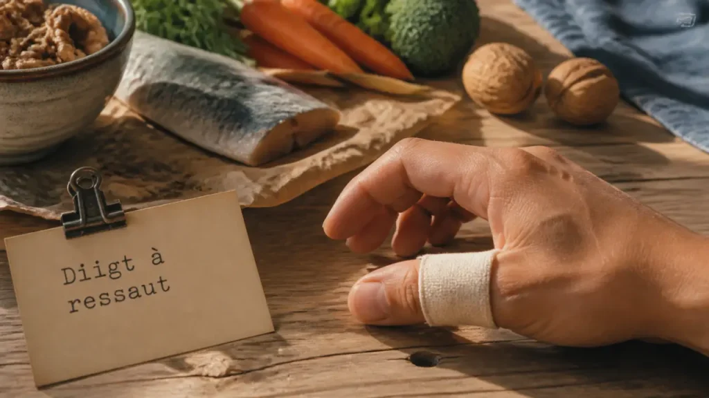 Doigt à ressaut et alimentation : main bandée et aliments utiles