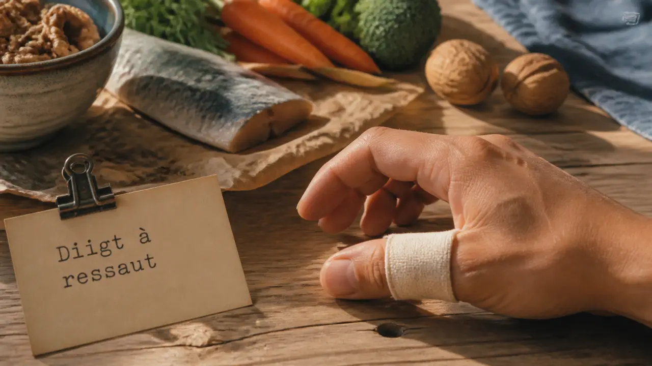 Doigt à ressaut et alimentation : main bandée et aliments utiles