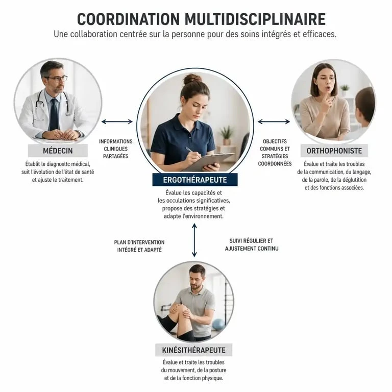 Schéma de l'approche multidisciplinaire autour du bilan ergothérapique