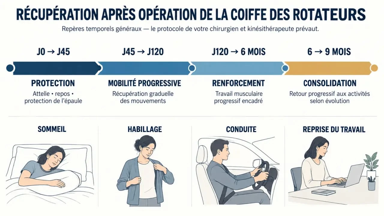 Étapes quotidiennes de la convalescence après opération de la coiffe des rotateurs