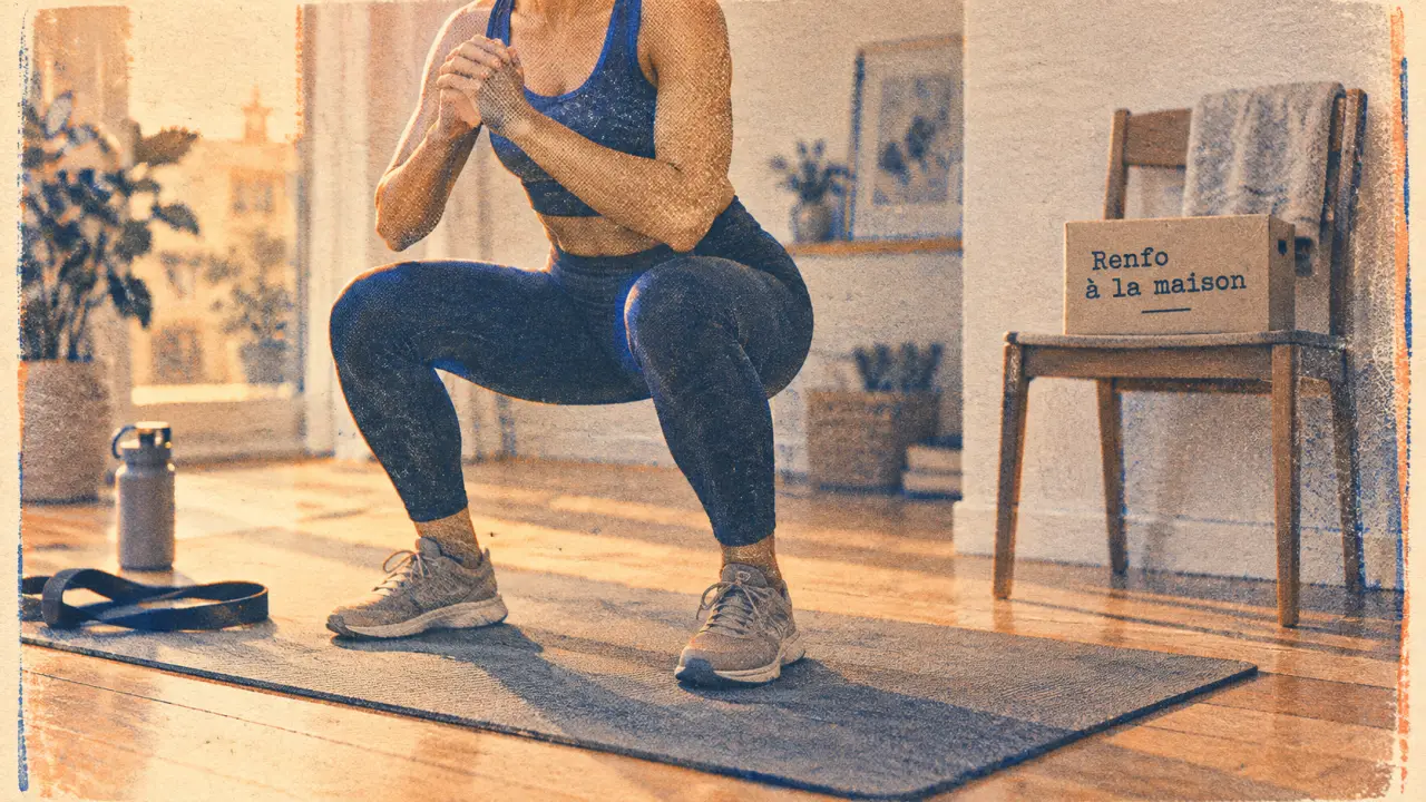 Renforcement musculaire à la maison : squat avec élastique et tapis