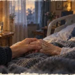 Signes fin de vie personne âgée : main d’un proche, soins de confort