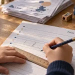 Fiches dysgraphie exercices pdf à imprimer, repères et crayon sur bureau
