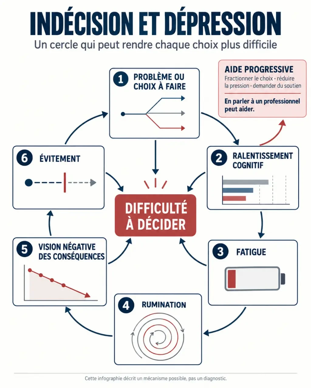 Infographie sur le fait d'être incapable de prendre une décision pendant une dépression