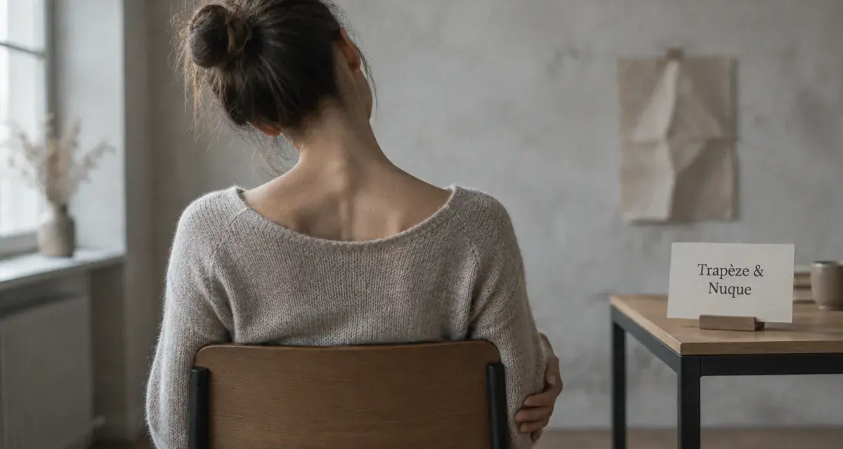 Étirements trapèzes et nuque, cou détendu sans douleur cervicale
