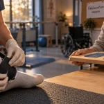Rééducation neurologique : main ajustant une attelle en salle de rééducation